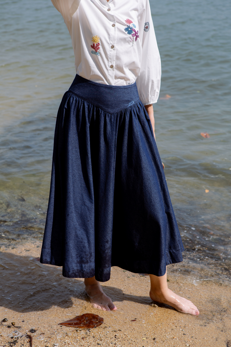 Twilight Sea Sustainable Denim Skirt cotton by SUI for women Worldwide