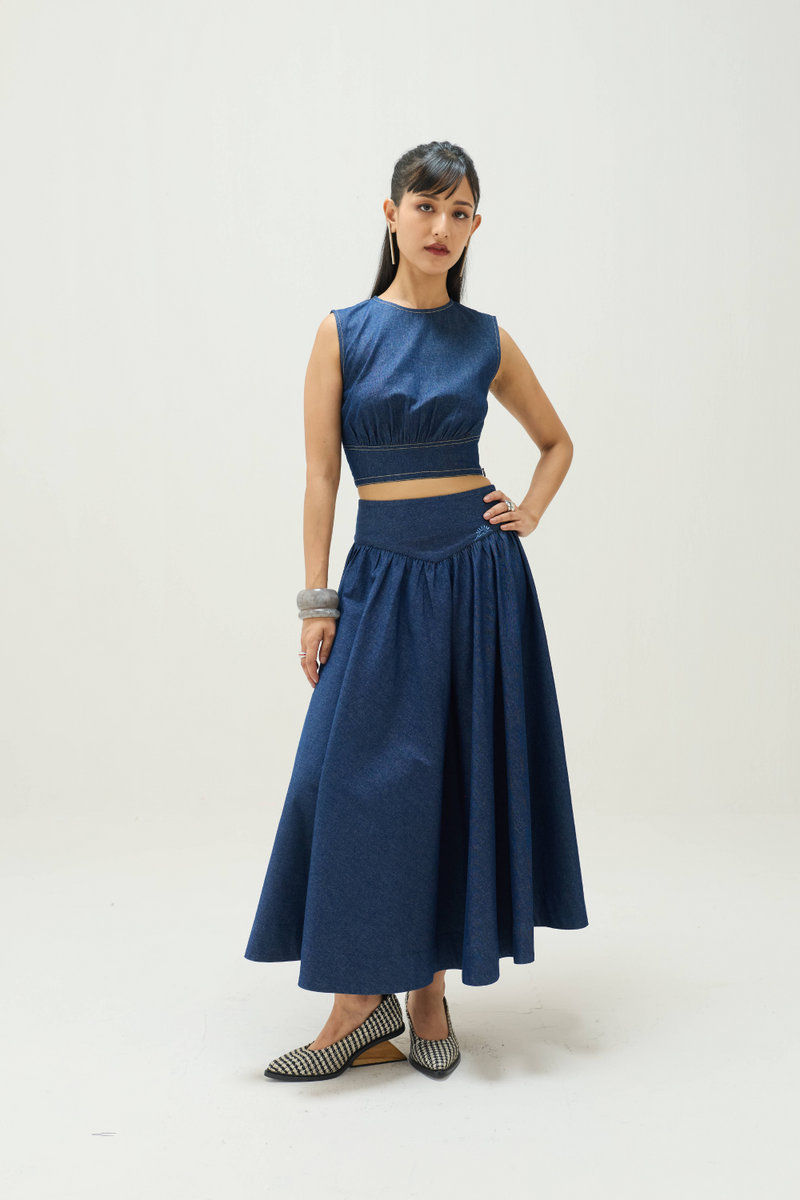 Twilight Sea Sustainable Denim Skirt cotton by SUI for women Worldwide