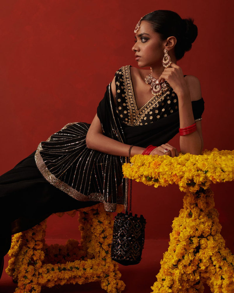 ULFAT BLOUSE silk by Rashika Mittal in black color for women Worldwide