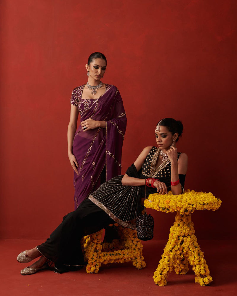 ULFAT BLOUSE silk by Rashika Mittal in black color for women Worldwide