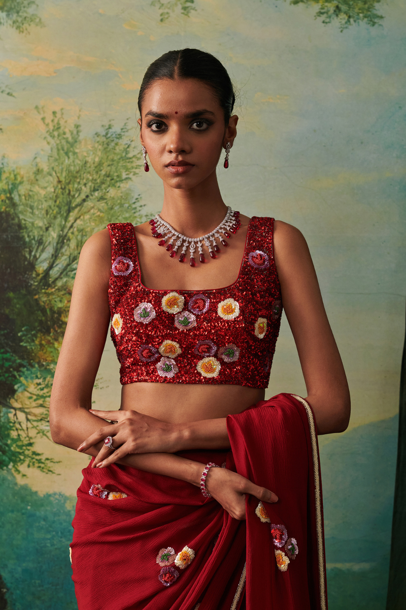 UTSAV BLOUSE silk by Rashika Mittal in red color for women Worldwide