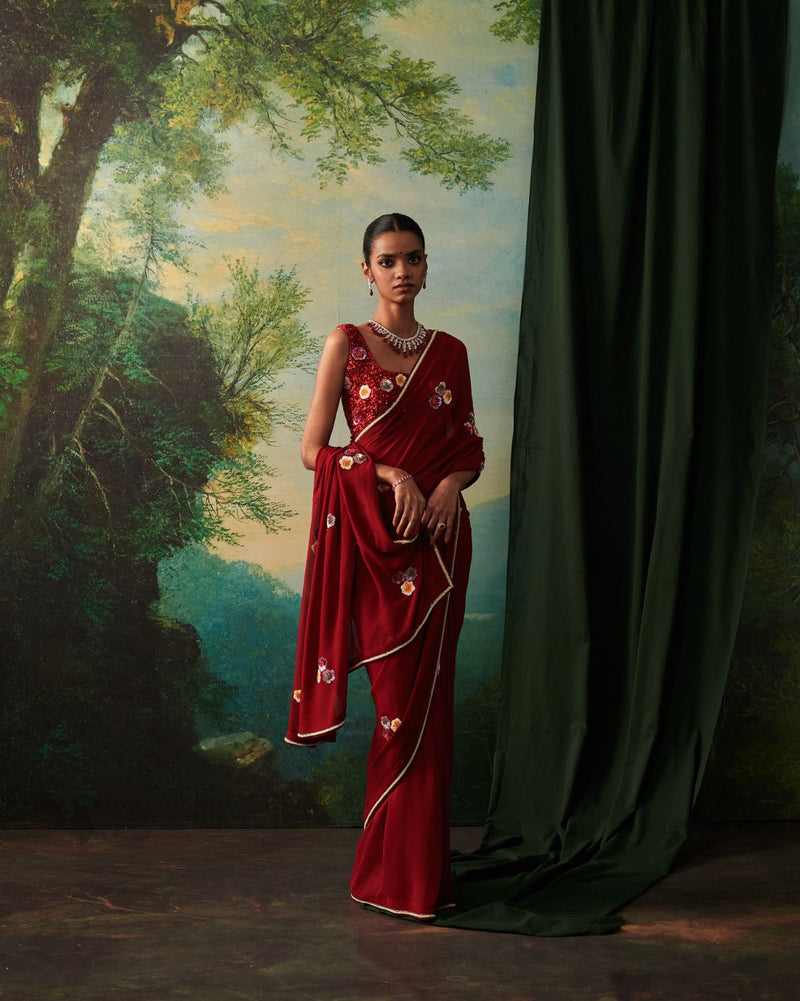 UTSAV BLOUSE silk by Rashika Mittal in red color for women Worldwide
