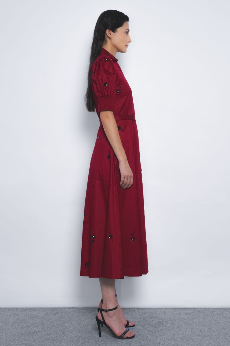 Ume Embroidered Dress - Ruby and Black cotton by Leh Studios in multi color for women Worldwide