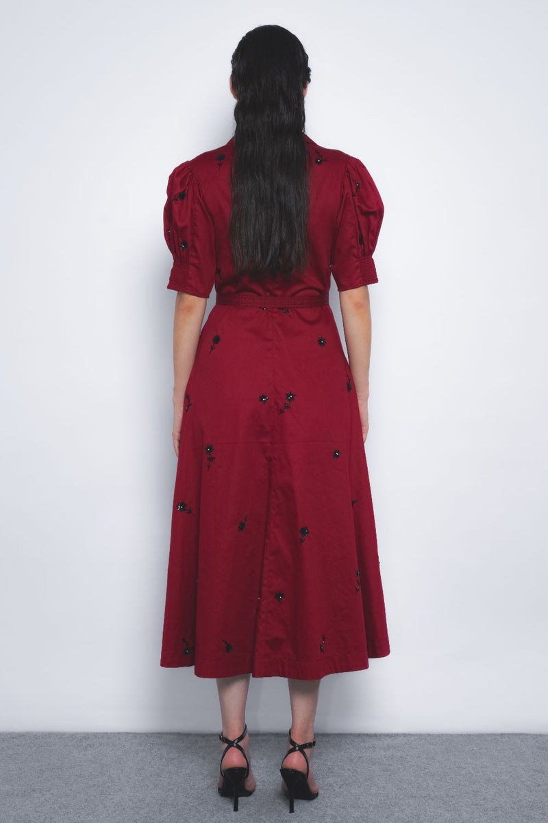 Ume Embroidered Dress - Ruby and Black cotton by Leh Studios in multi color for women Worldwide
