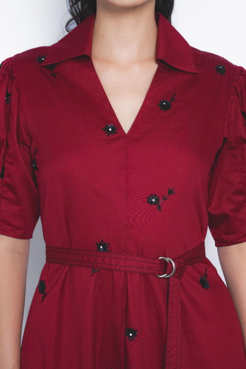 Ume Embroidered Dress - Ruby and Black cotton by Leh Studios in multi color for women Worldwide