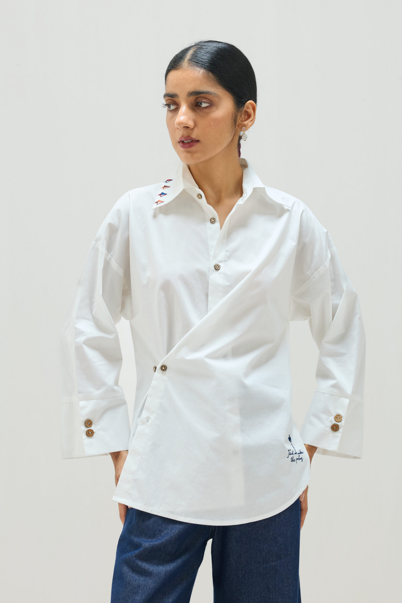 Under The Palms Organic Cotton Wrap Shirt cotton by Sui in white color for women Worldwide