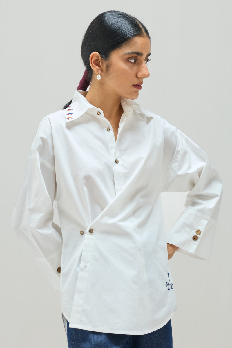 Under The Palms Organic Cotton Wrap Shirt cotton by Sui in white color for women Worldwide