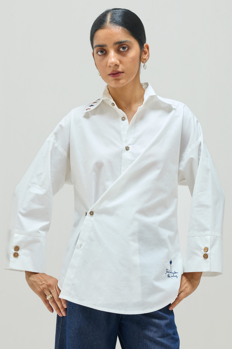 Under The Palms Organic Cotton Wrap Shirt cotton by Sui in white color for women Worldwide