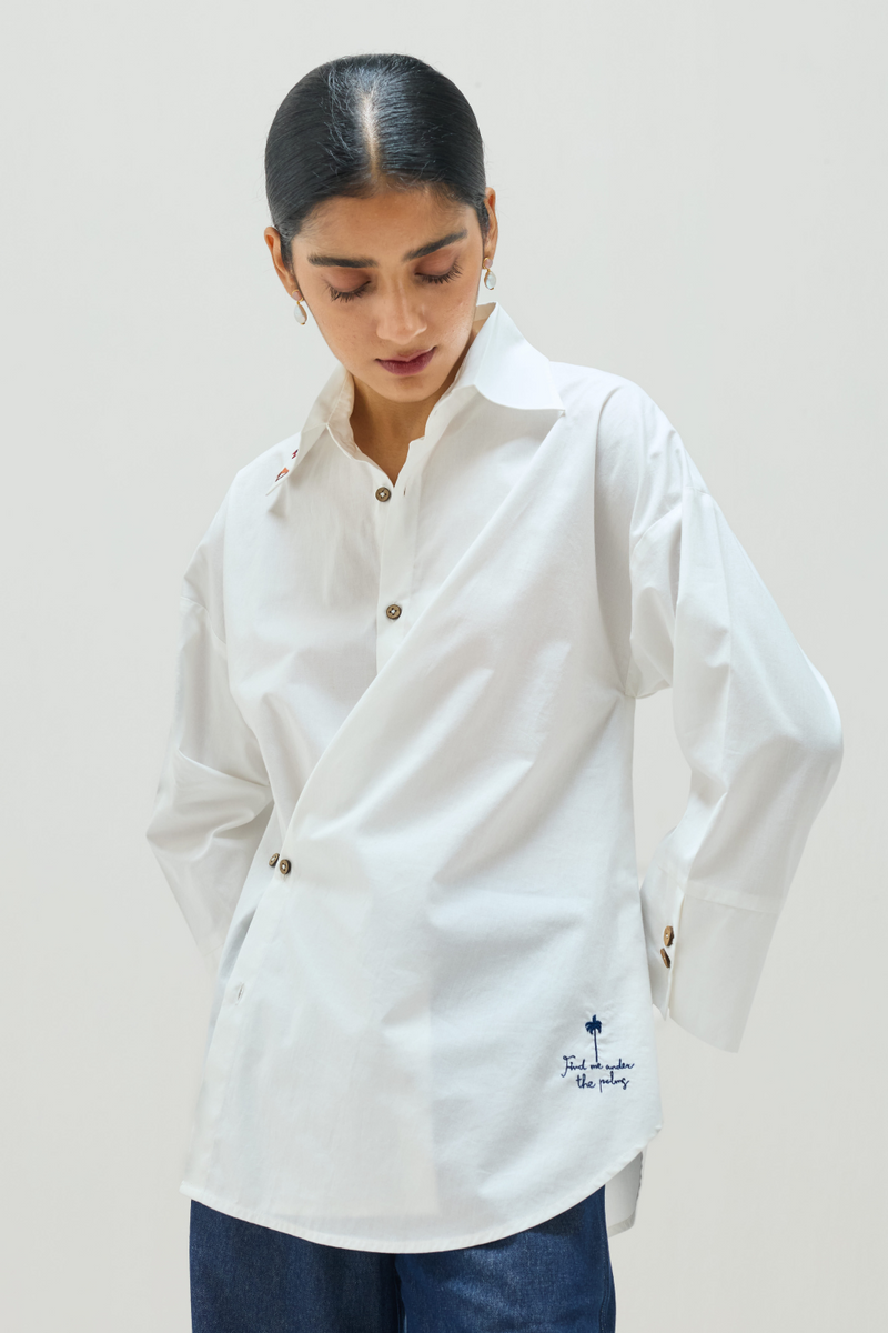 Under The Palms Organic Cotton Wrap Shirt cotton by Sui in white color for women Worldwide