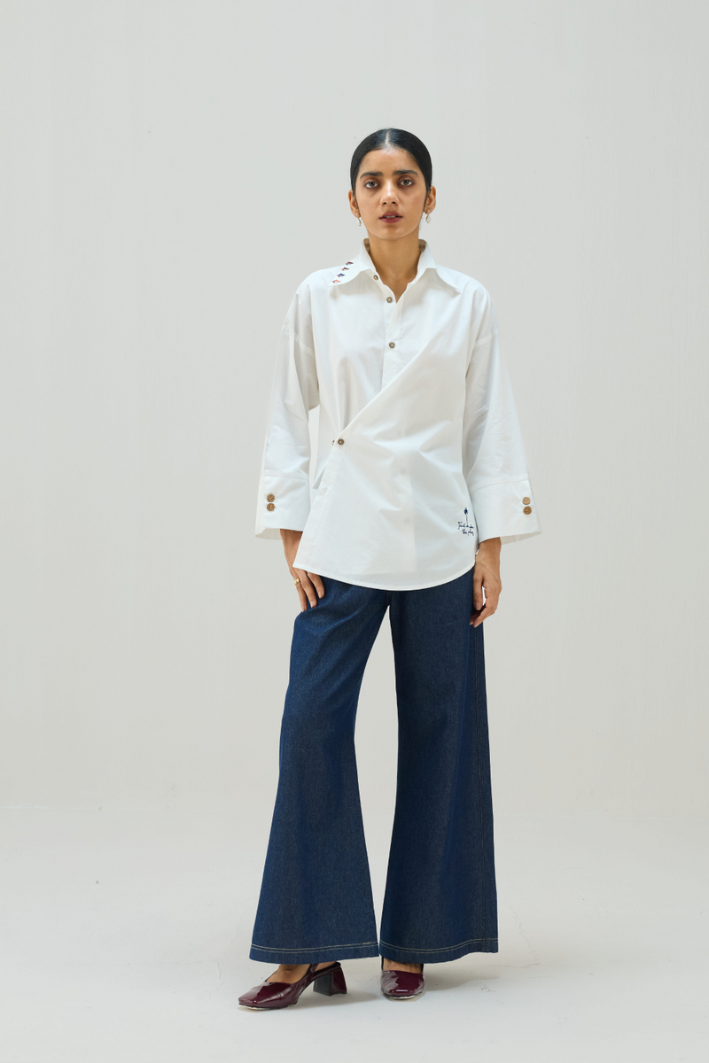 Under The Palms Organic Cotton Wrap Shirt cotton by Sui in white color for women Worldwide