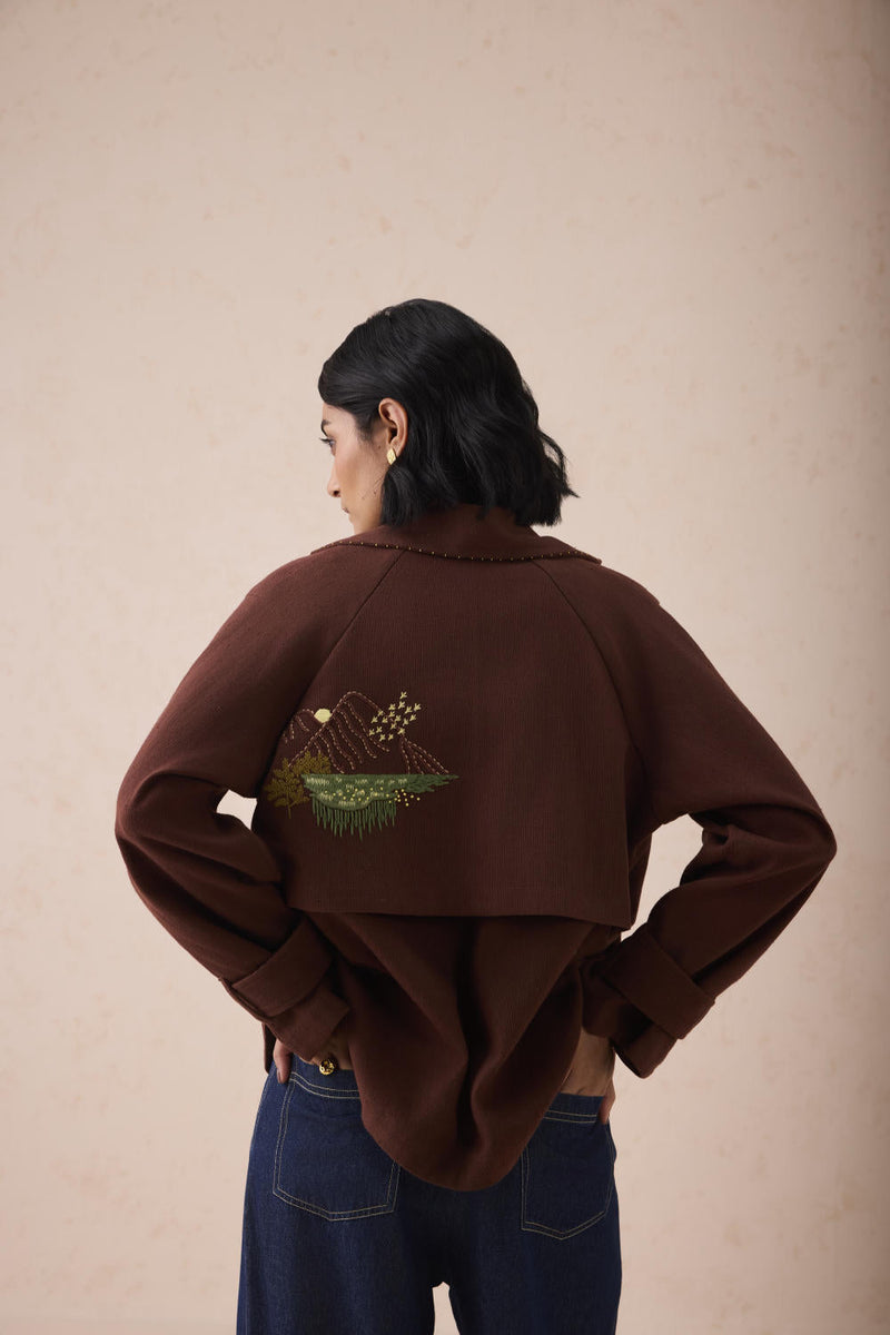 Under The Sun Handspun Handwoven Organic Cotton Trench Jacket cotton by SUI in brown color for women Worldwide