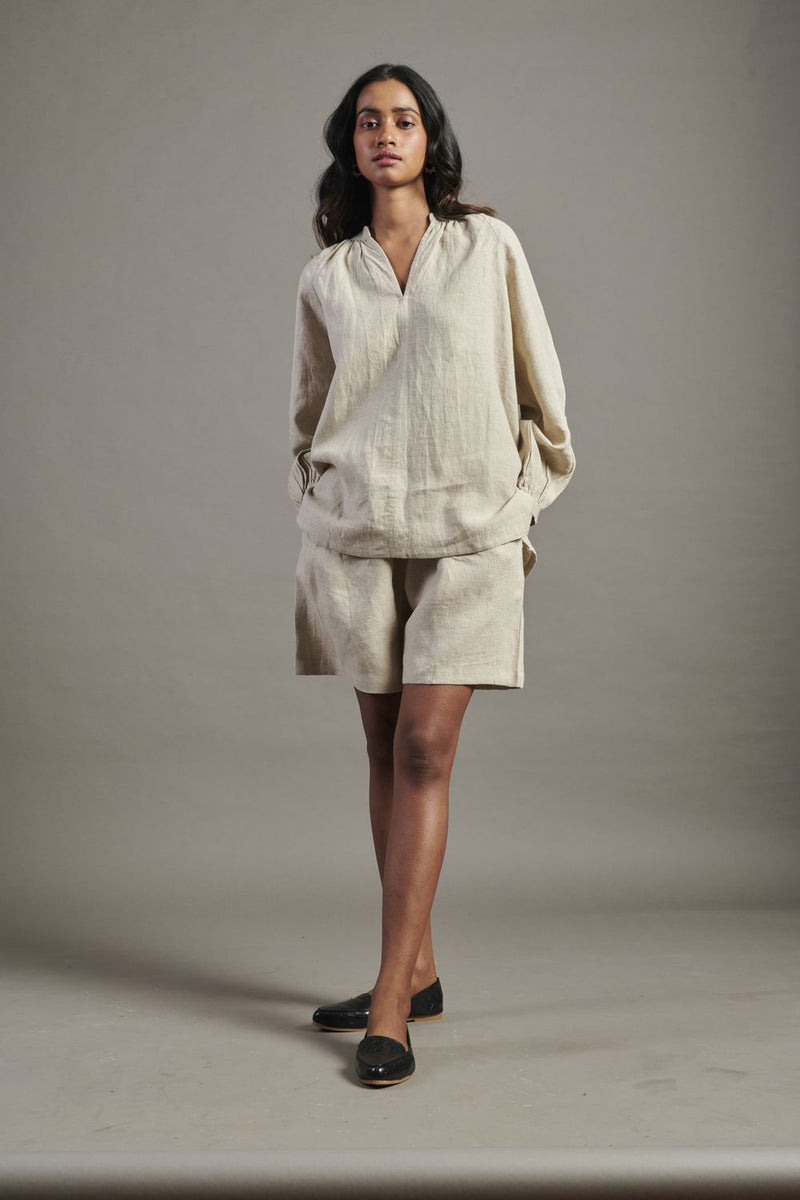 Undyed Linen Billow Shorts Set linen by Saphed in natural color for women Worldwide