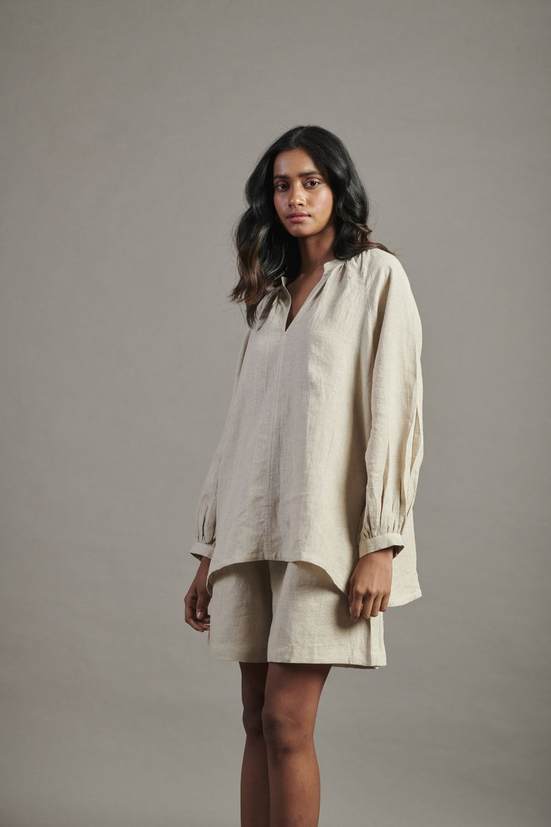 Undyed Linen Billow Shorts Set linen by Saphed in natural color for women Worldwide