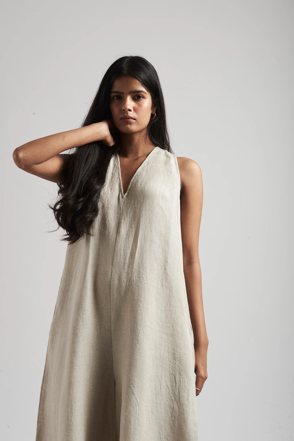 Undyed Linen Flared Jumpsuit