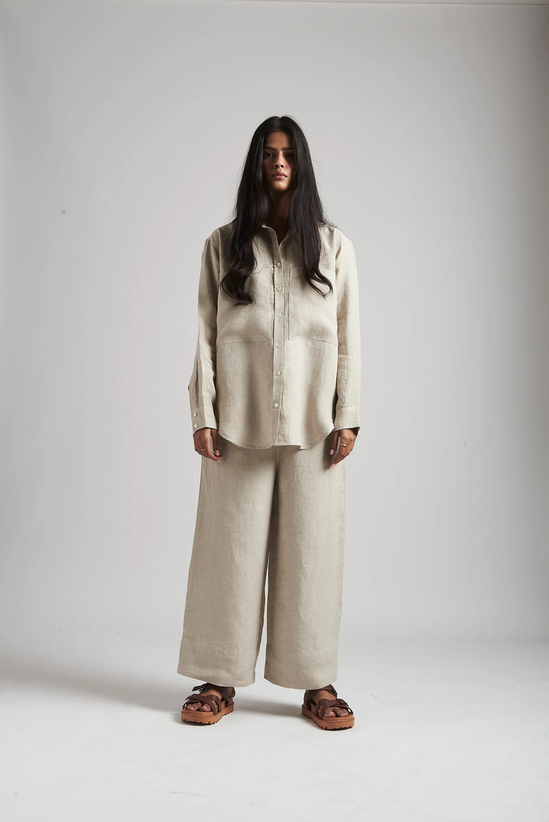 Undyed Linen Pyjama Pants linen by Saphed in natural color for women Worldwide