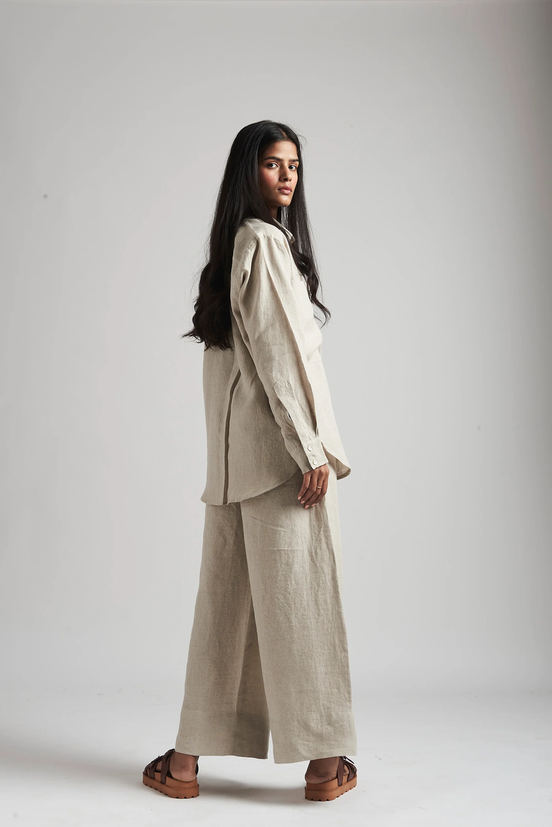 Undyed Linen Pyjama Pants linen by Saphed in natural color for women Worldwide
