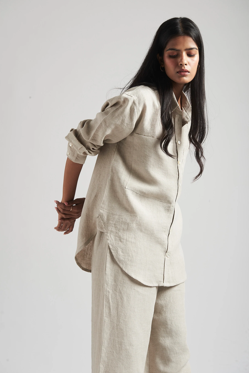Undyed Linen Pyjama Pants linen by Saphed in natural color for women Worldwide