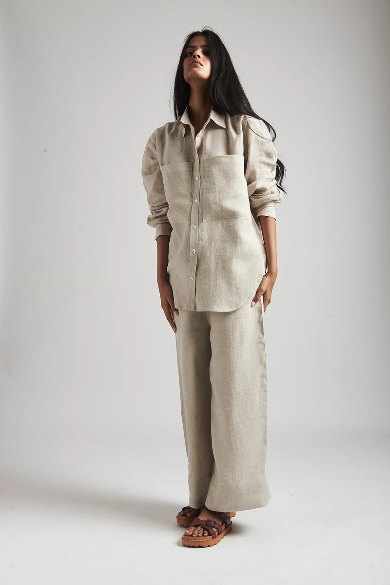 Undyed Linen Pyjama Pants linen by Saphed in natural color for women Worldwide