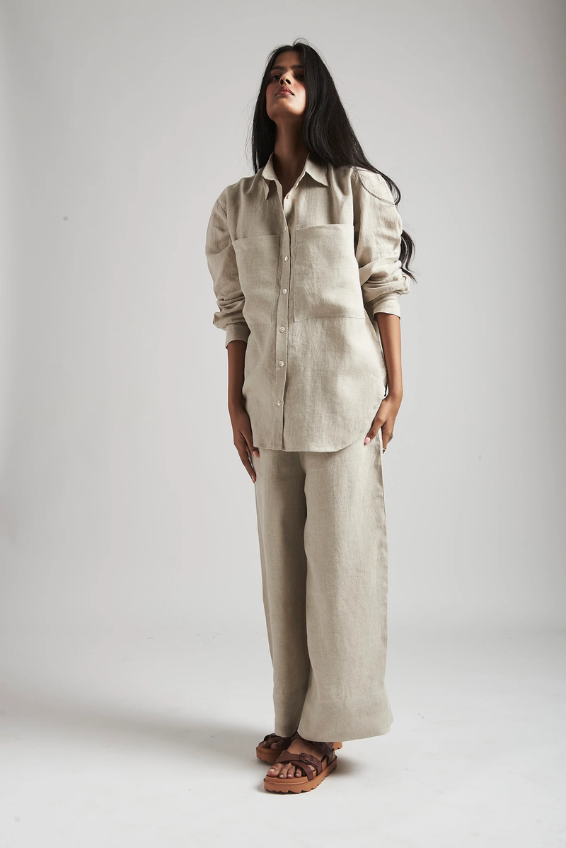 Undyed Linen Pyjama Pants linen by Saphed in natural color for women Worldwide