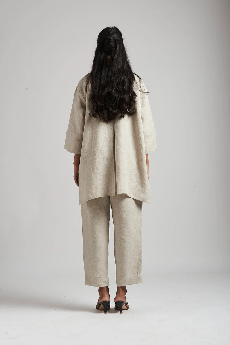 Undyed Linen Short Kurta Set linen by Saphed in beige color for women Worldwide