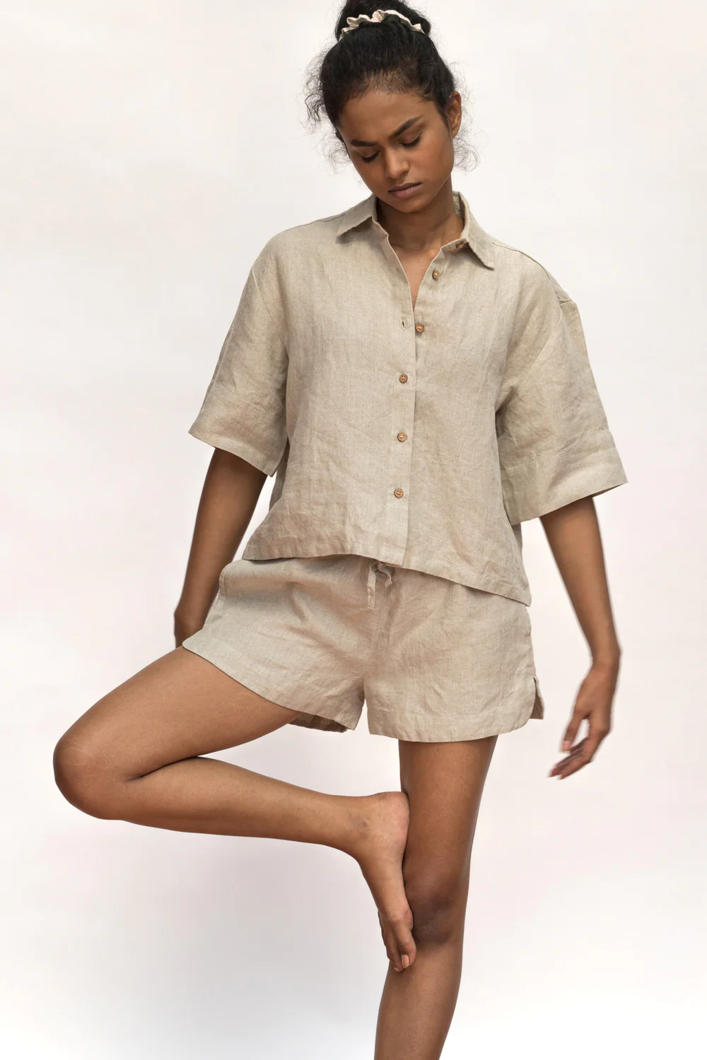 Undyed Linen Women's Shorts Set