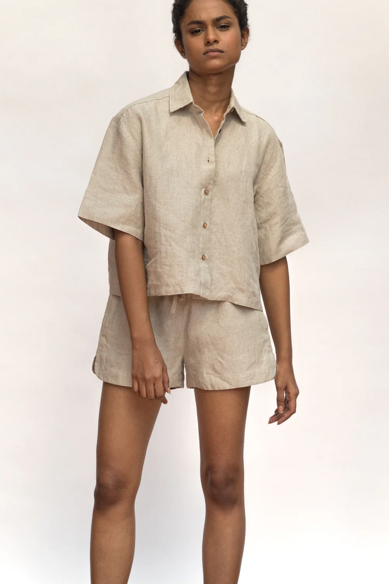 Undyed Linen Women's Shorts Set linen by Saphed in beige color for women Worldwide