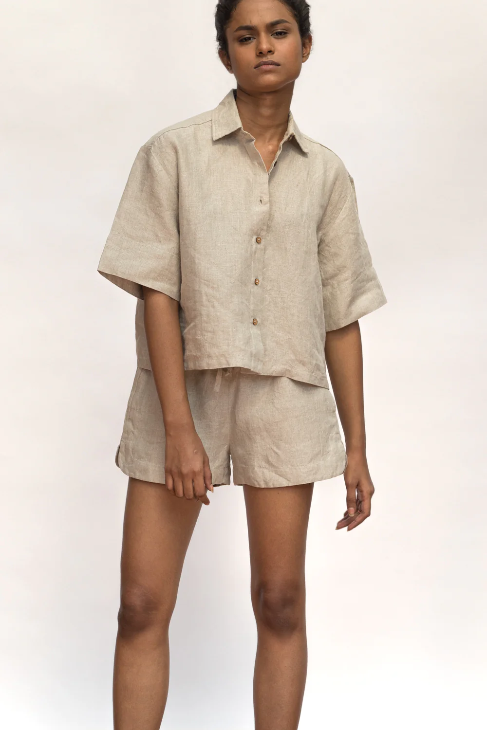 Undyed Linen Women's Shorts Set