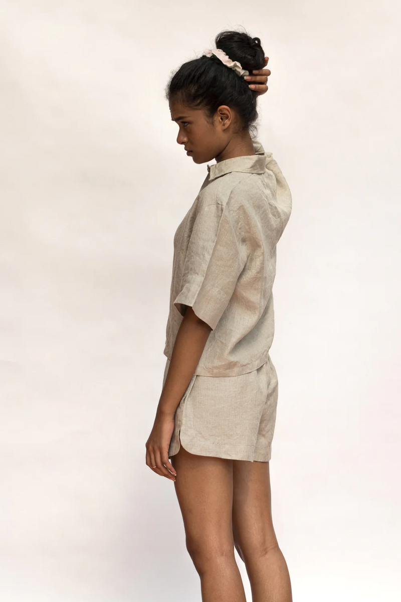 Undyed Linen Women's Shorts Set linen by Saphed in beige color for women Worldwide