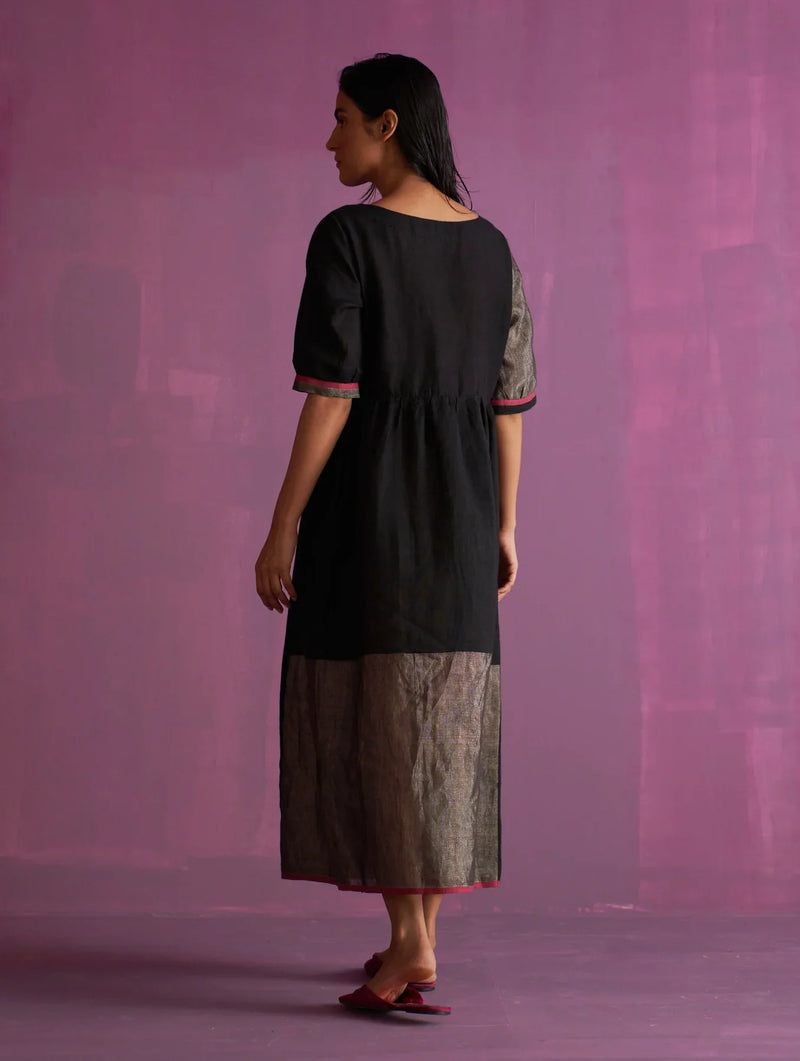 Kiri Signature Linen Dress - Black linen by Manan in black color for women Worldwide