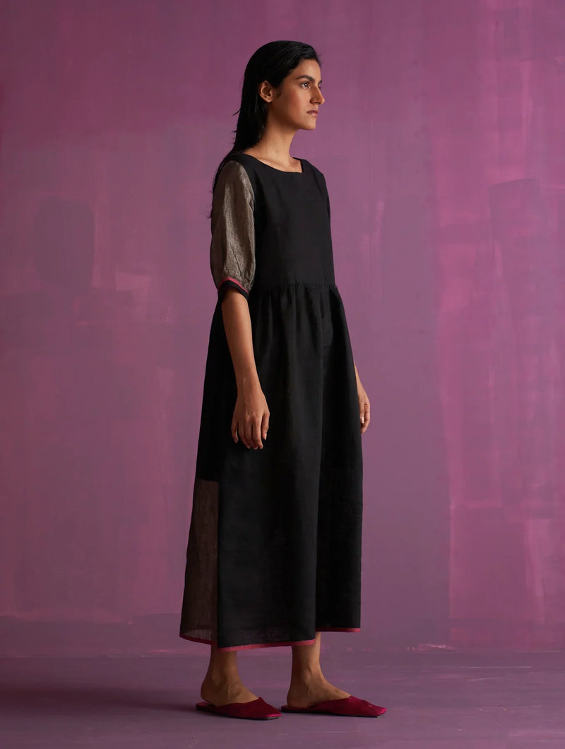Kiri Signature Linen Dress - Black linen by Manan in black color for women Worldwide
