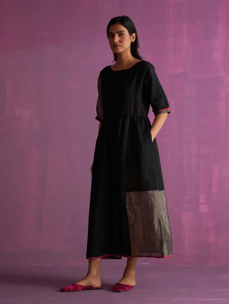Kiri Linen Dress with Jacket - Black linen by Manan in black color for women Worldwide
