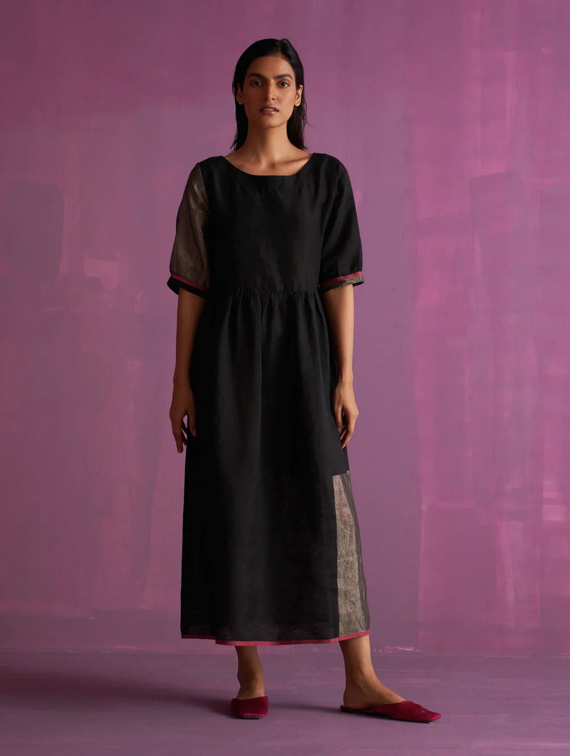 Kiri Signature Linen Dress - Black linen by Manan in black color for women Worldwide