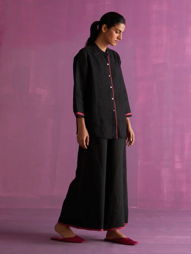Inga Linen Pant - Black linen by Manan in black color for women Worldwide