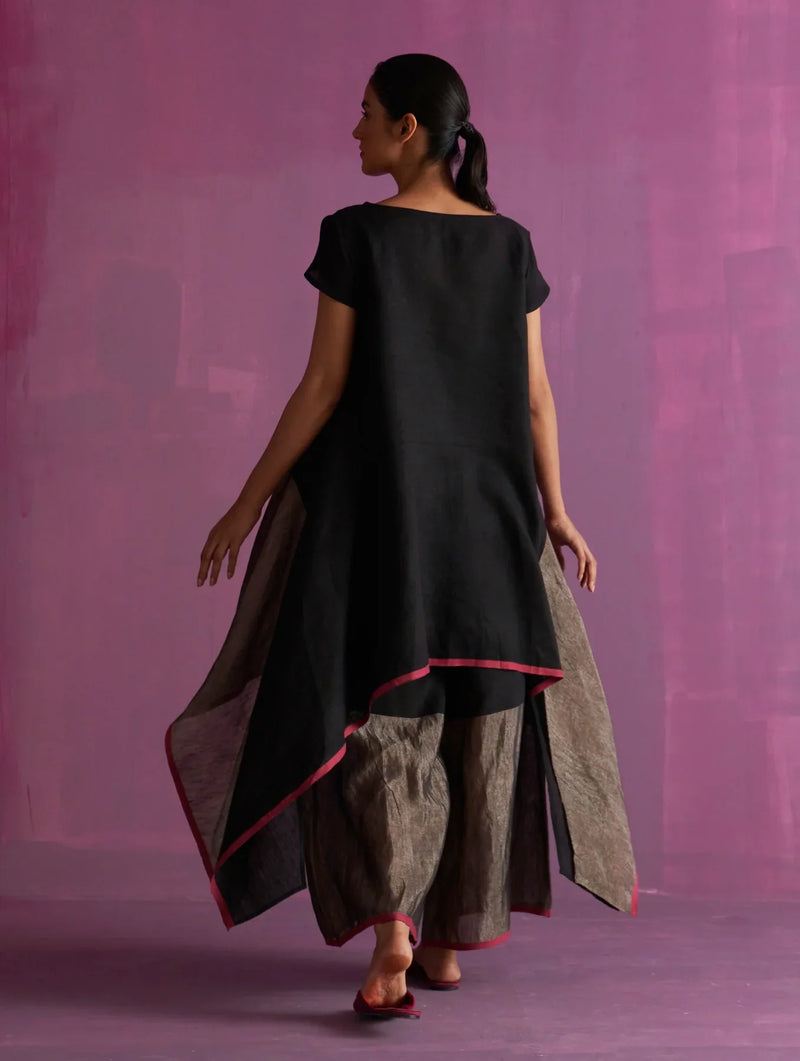Kasa Co-ord Set with Jacket - Black linen by Manan in black color for women Worldwide
