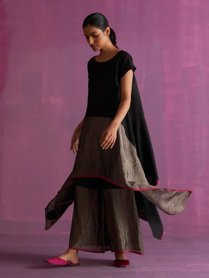 Kasa Co-ord Set with Jacket - Black linen by Manan in black color for women Worldwide