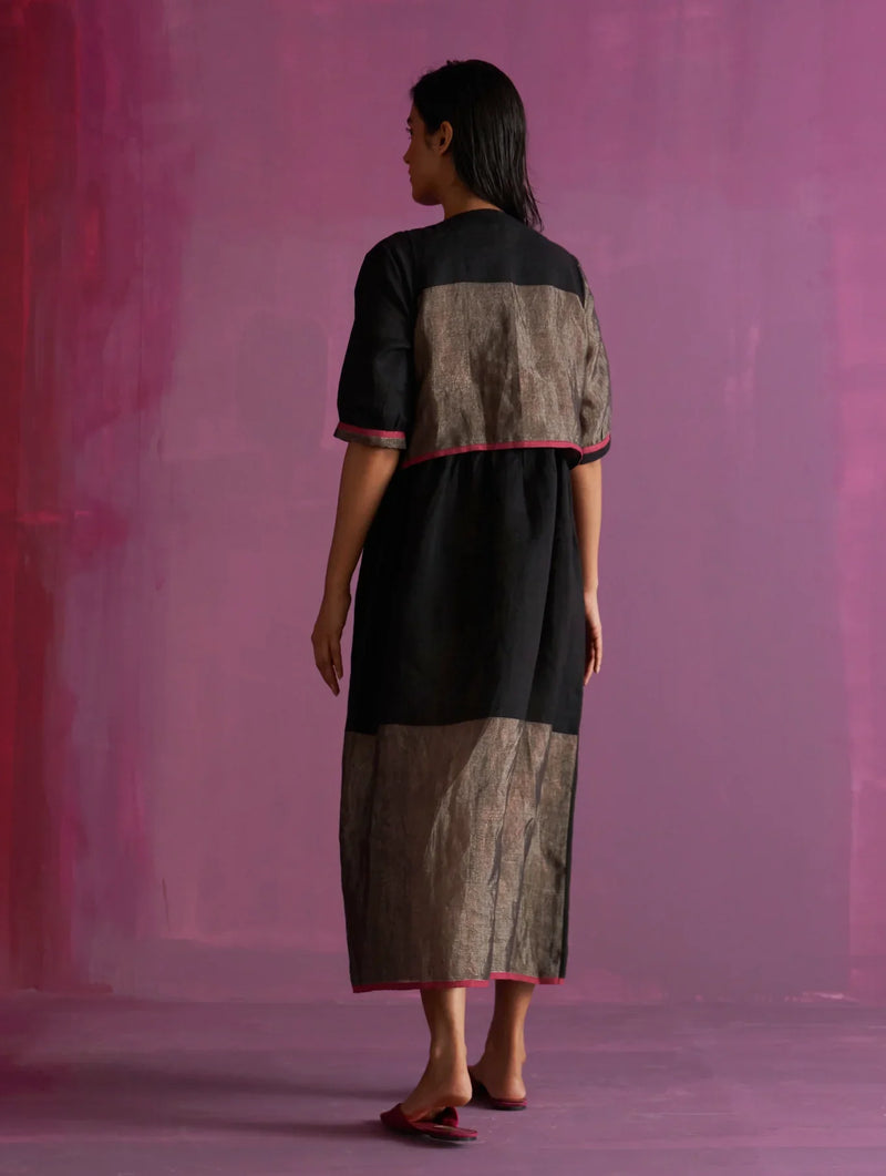 Kiri Linen Dress with Jacket - Black linen by Manan in black color for women Worldwide