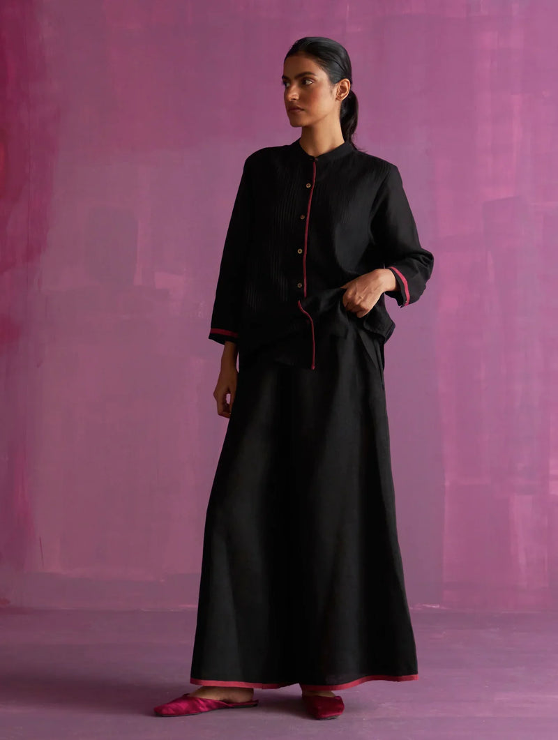 Mio Pintuck Co-ord Set - Black linen by Manan in black color for women Worldwide
