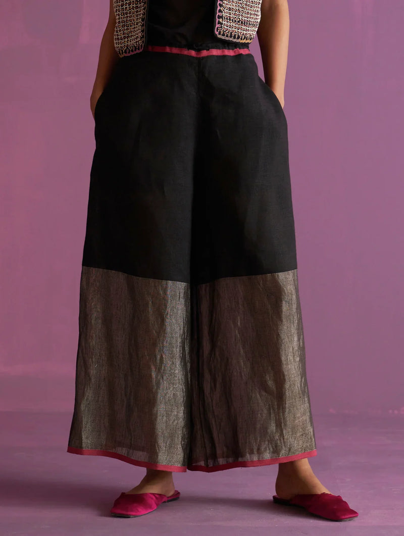 Kasa Co-ord Set with Jacket - Black linen by Manan in black color for women Worldwide