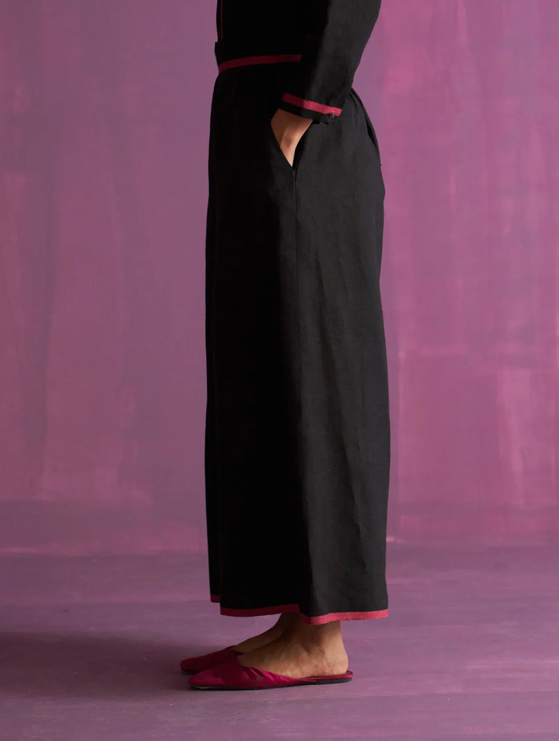 Inga Linen Pant - Black linen by Manan in black color for women Worldwide
