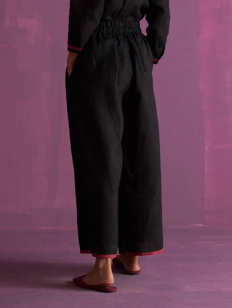 Inga Linen Pant - Black linen by Manan in black color for women Worldwide