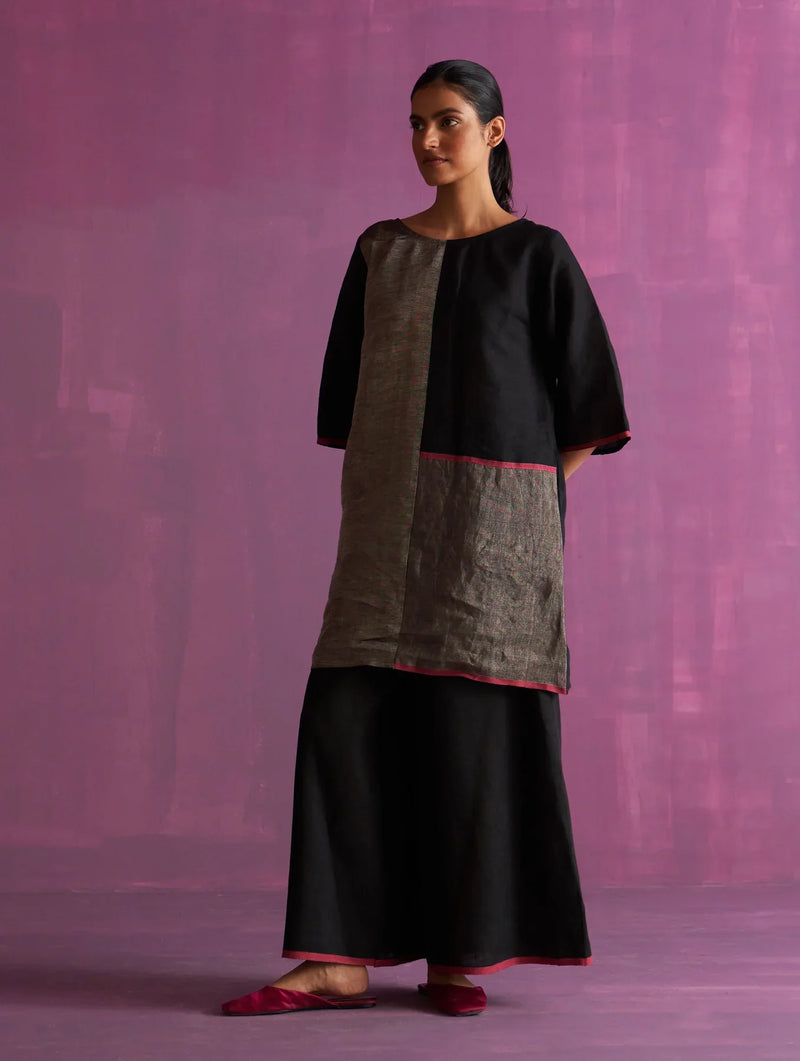 Ahana Metallic Linen Co-ord Set - Black linen by Manan in black color for women Worldwide