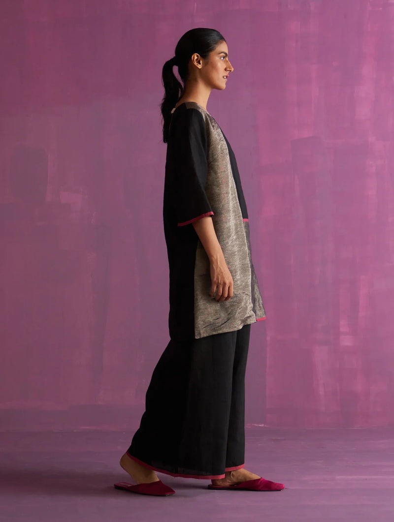Ahana Metallic Linen Co-ord Set - Black linen by Manan in black color for women Worldwide