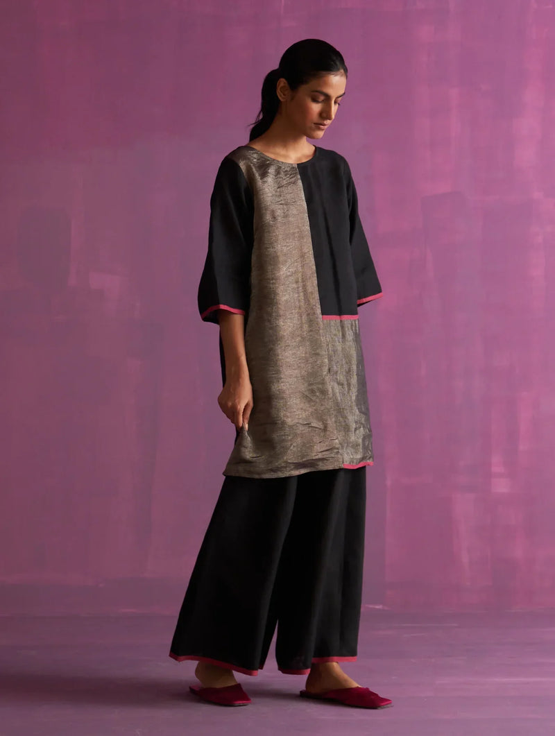 Ahana Metallic Linen Co-ord Set - Black linen by Manan in black color for women Worldwide