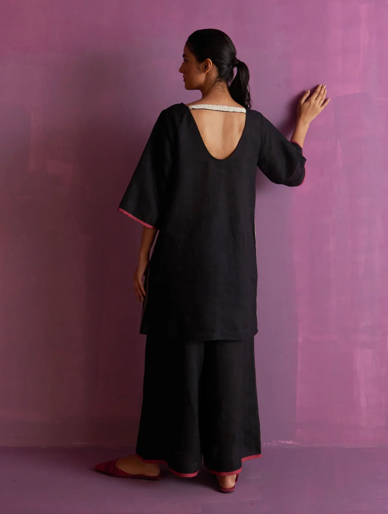 Ahana Metallic Linen Co-ord Set - Black linen by Manan in black color for women Worldwide