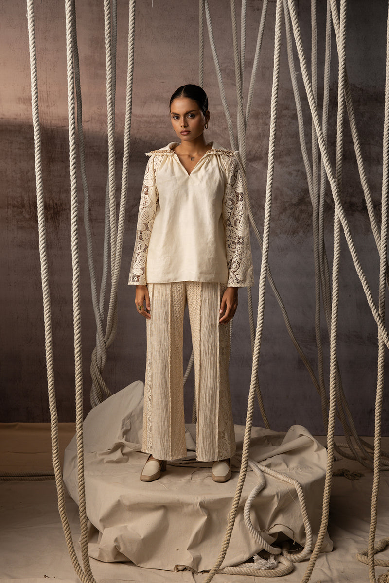 Ivory Panelled Trousers