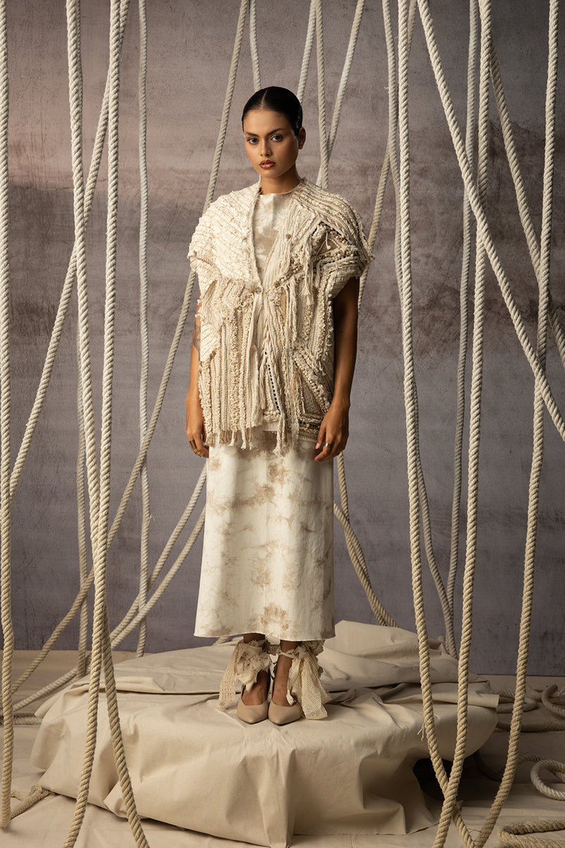 Ivory Crushed Lace Embroidered Top crushed cotton jacket/overlay by Kritika Murarka in ivory for women Worldwide