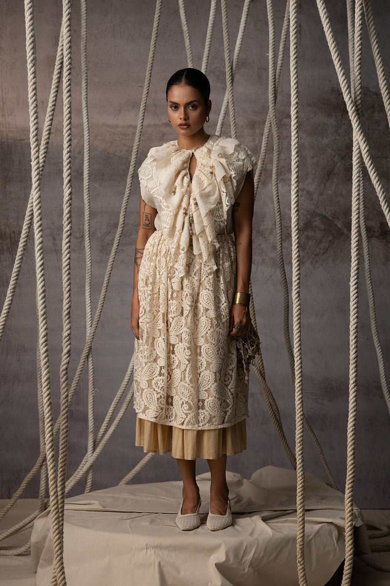Ivory Flounce Crushed Top crushed cotton top/shirt by Kritika Murarka in ivory for women Worldwide