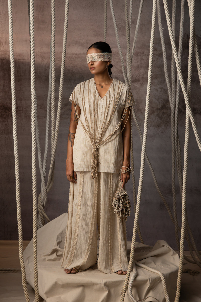 Ivory Crushed Jute-Rope Top crushed cotton top/shirt by Kritika Murarka in ivory for women Worldwide