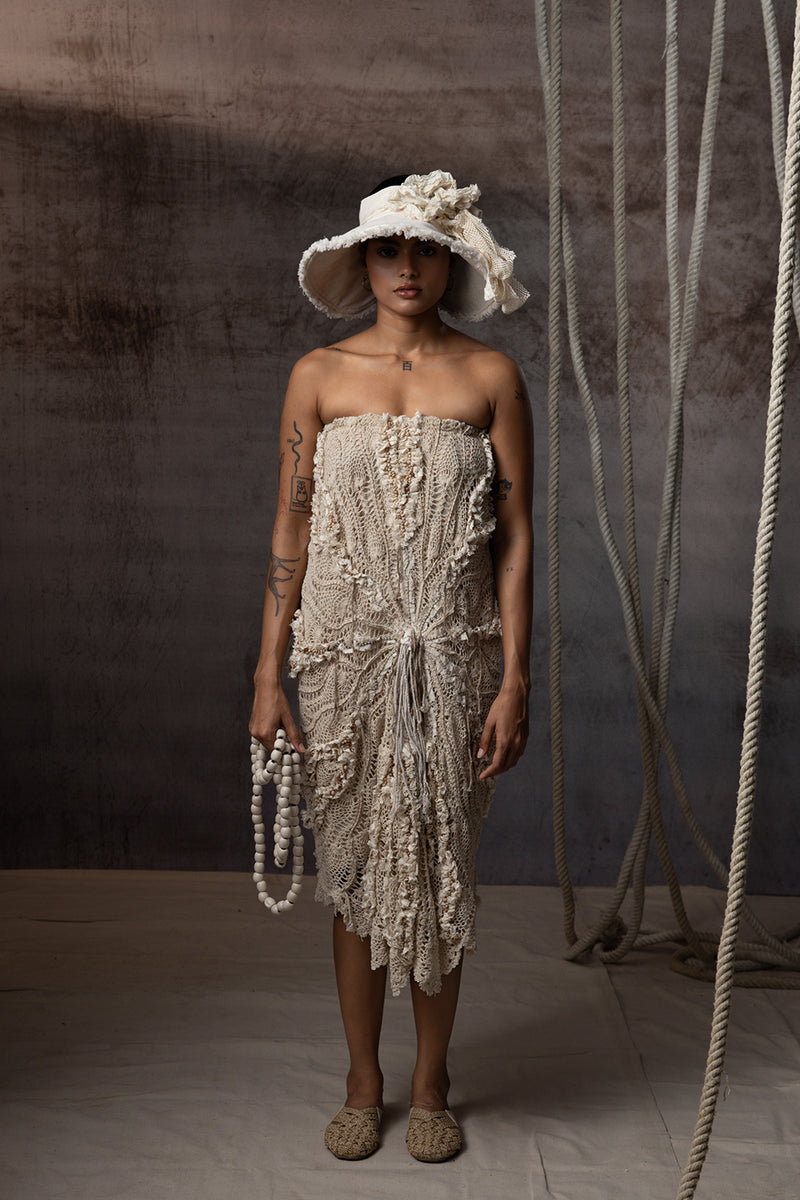 Ivory Crochet Tube Dress hand crochet dress by Kritika Murarka in ivory for women Worldwide