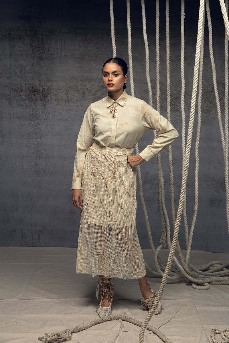 Open Mesh Embroidered Overlay Skirt cotton open mesh skirt by Kritika Murarka in ivory for women Worldwide